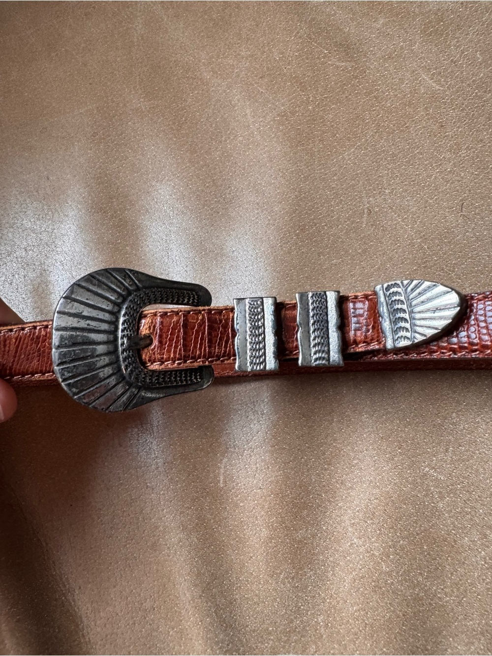 Banana Republic Brown genuine Leather Belt Silver Western Buckle vintage - Picture 3 of 11